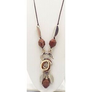 Chico's Botswana Giraffe Charm Silver Resin Beads Cord 33 inch Long Necklace